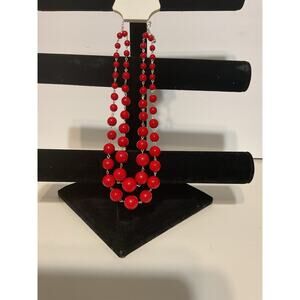 Red Bobble Necklace, Silver Chain - NWT